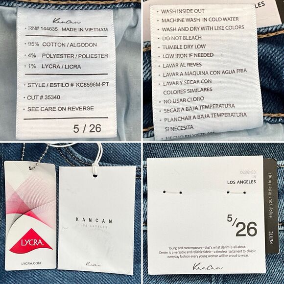 KanCan Peyton Jeans Boho Button Fly Flare Leg Busted Knees Blue 26P - Picture 7 of 11